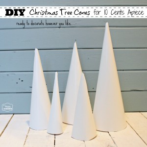 DIY Christmas Tree Cones for ten cents apiece ready to decorate at thehappyhousie