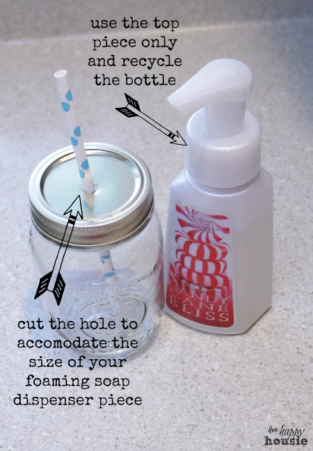 Turning a Mason Jar into a foaming soap dispenser how to at The Happy Housie