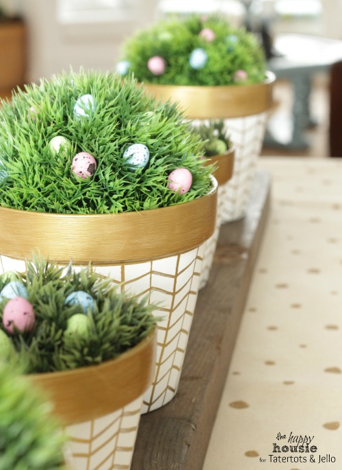 White and Gold Herringbone Pots for Spring 2 by the happy housie for tatertots and jello