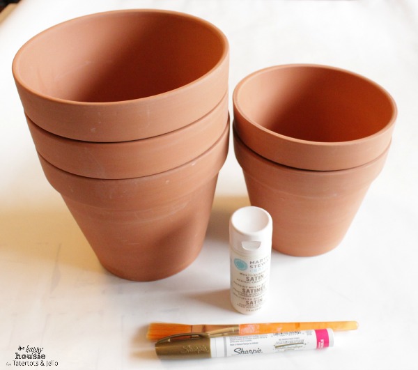 White and Gold Herringbone Pots for Spring by the happy housie for tatertots and jello