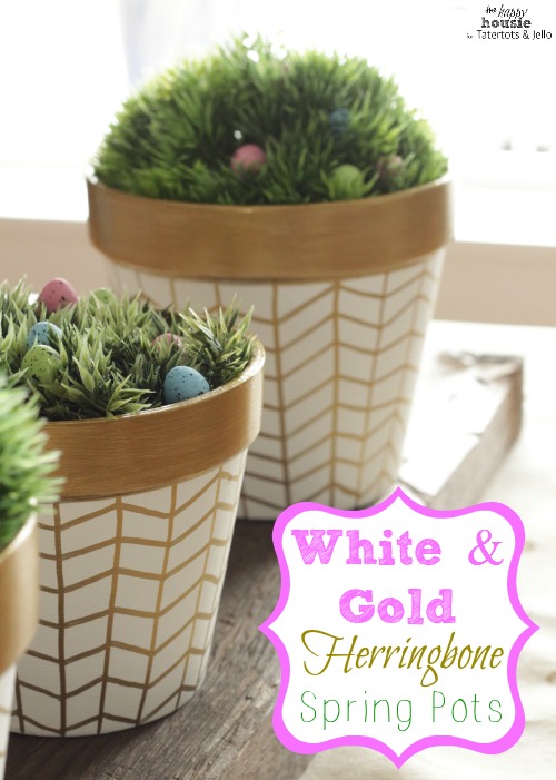 White and Gold Herringbone Spring Pots main by the happy housie for tatertots and jello