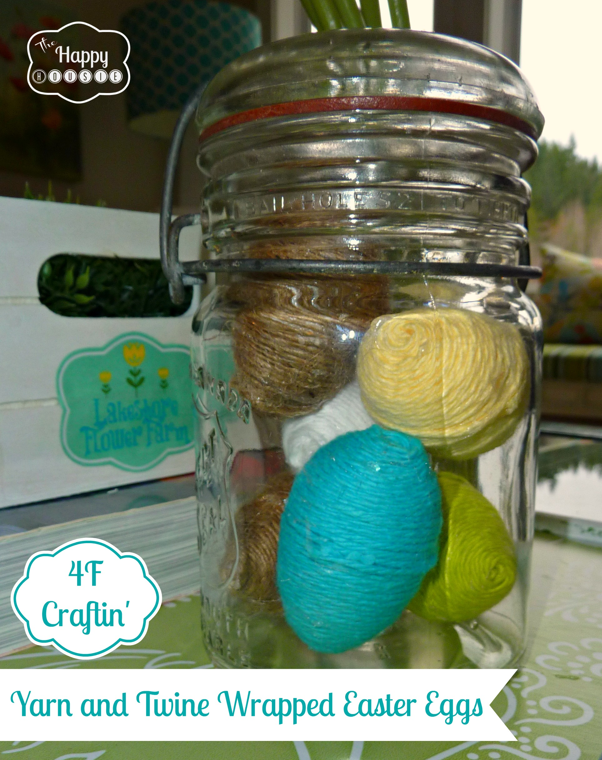 4F craftin yarn and twine wrapped easter eggs at thehappyhousie