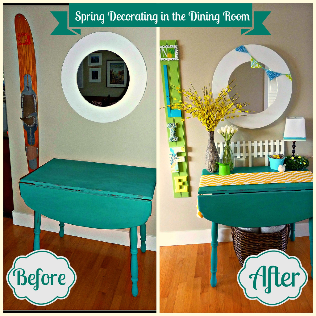 Spring Decorating in the Dining Room before and after at thehappyhousie