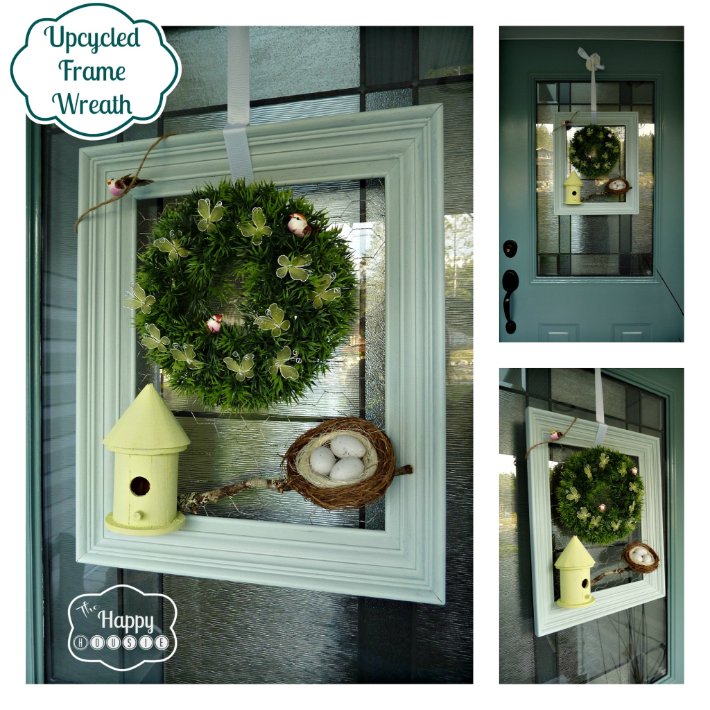 Upcycled Frame Wreath at thehappyhousie