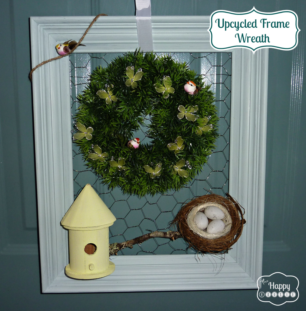 Upcycled Frame Wreath for spring at thehappyhousie
