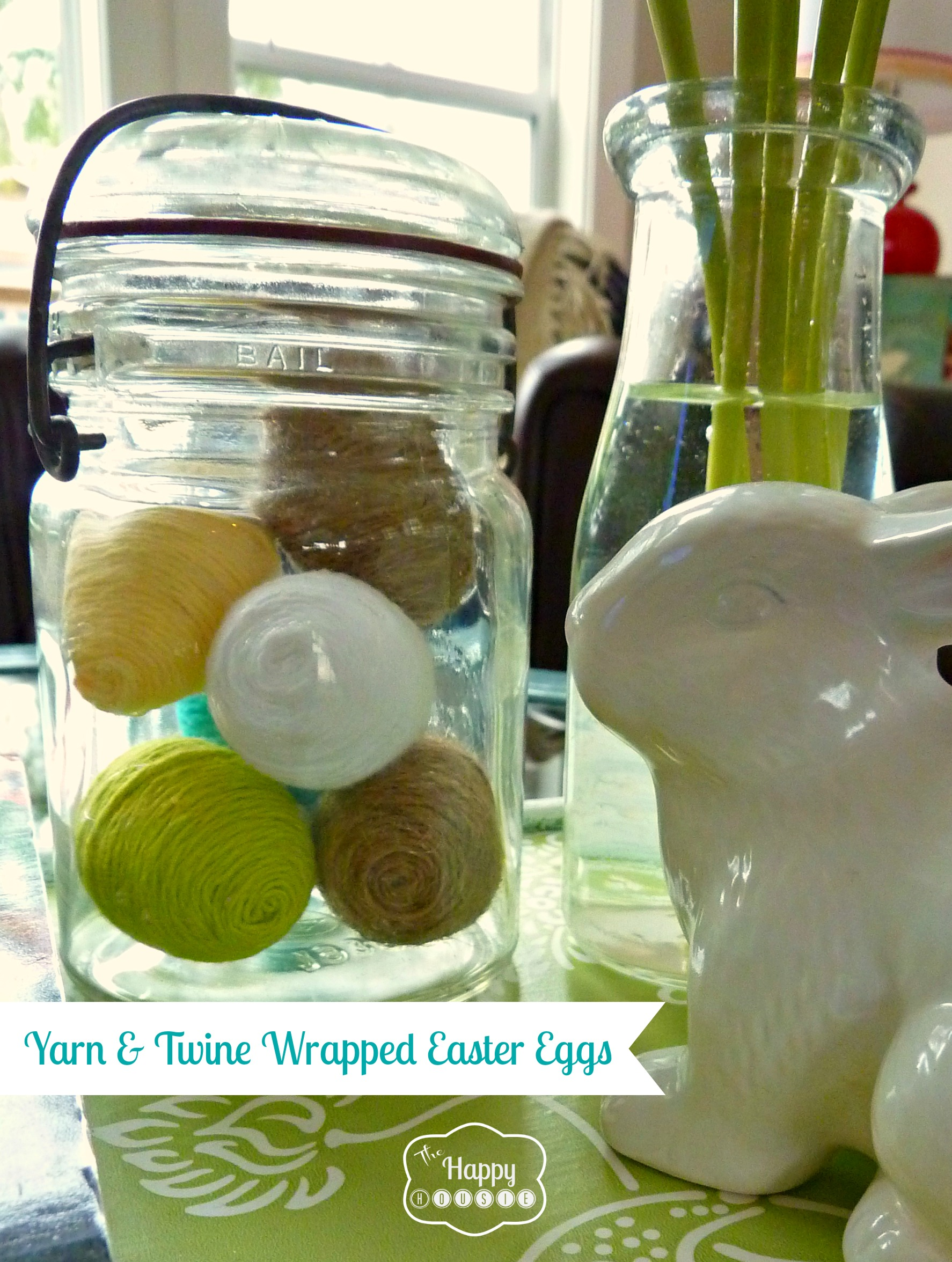 yarn and twine wrapped easter eggs at thehappyhousie