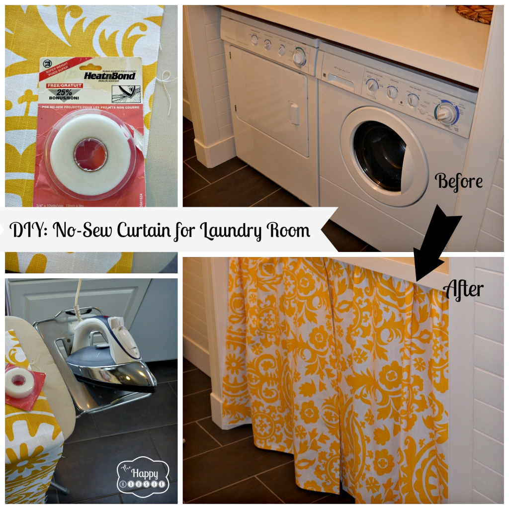 DIY No-Sew Curtain for the Laundry Room at thehappyhousie