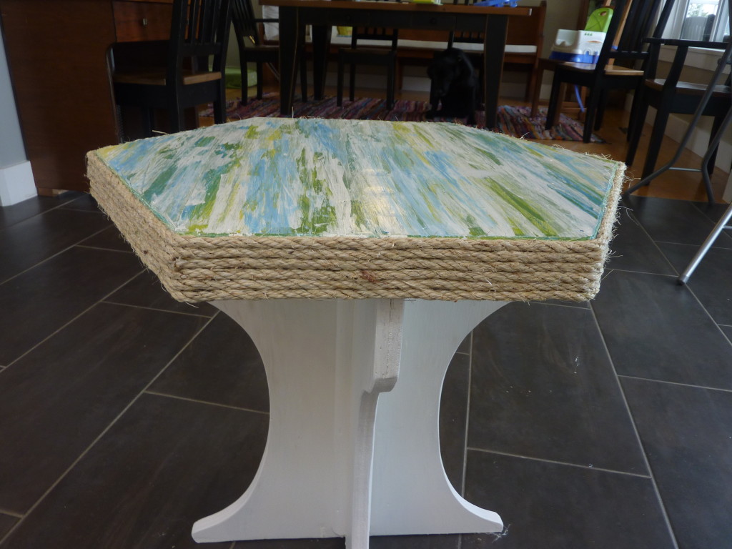 texture table with sisal rope wrapped edges complete