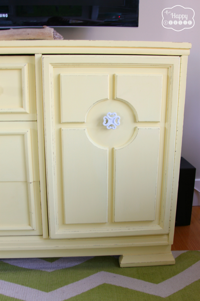 1 closeup of diy chalk paint tv cabinet at thehappyhousie