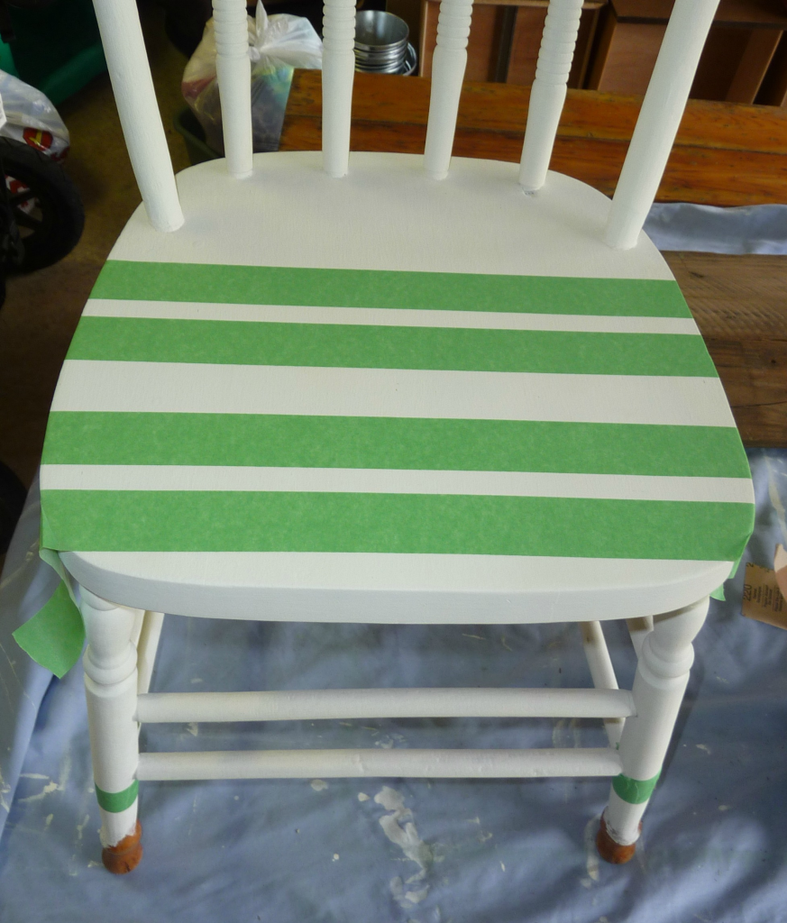 chair stripes taped for dipped n striped diy chalk painted chair at thehappyhousie