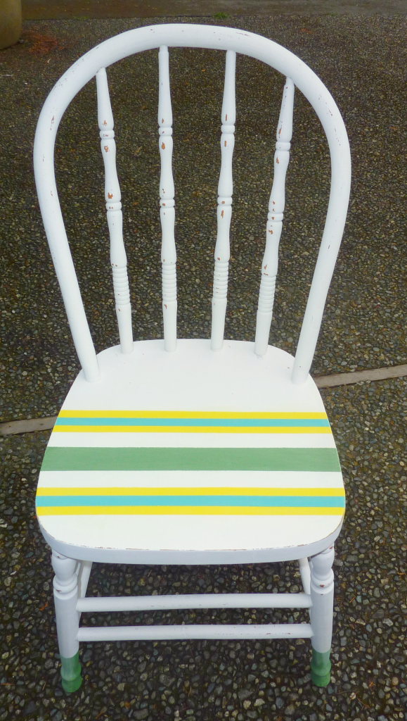 dipped n striped diy chalk painted chair after distressing at thehappyhousie