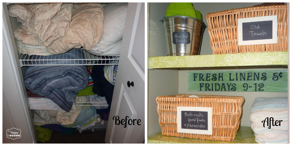 organizing the linen closet before and after at thehappyhousie