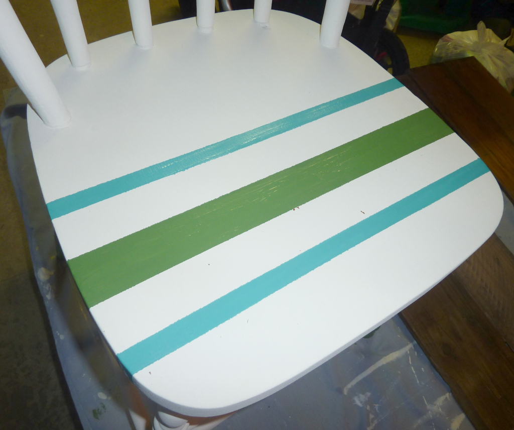 stripes step one finished for dipped n striped diy chalk painted chair at thehappyhousie