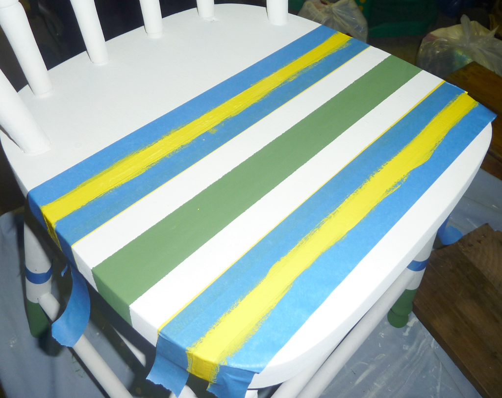 stripes step three for dipped n striped diy chalk painted chair at thehappyhousie
