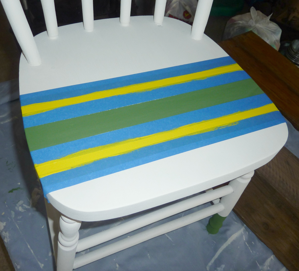 stripes step two for dipped n striped diy chalk painted chair at thehappyhousie