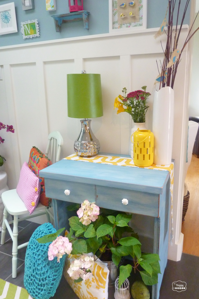 boho chic entry hall desk vignette 1 room 3 ways at thehappyhousie
