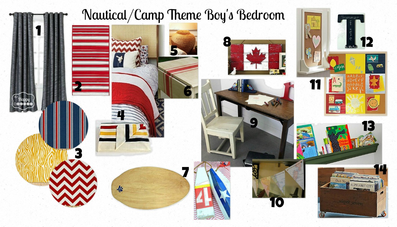 nautical camp theme boy's bedroom inspiration board at thehappyhousie