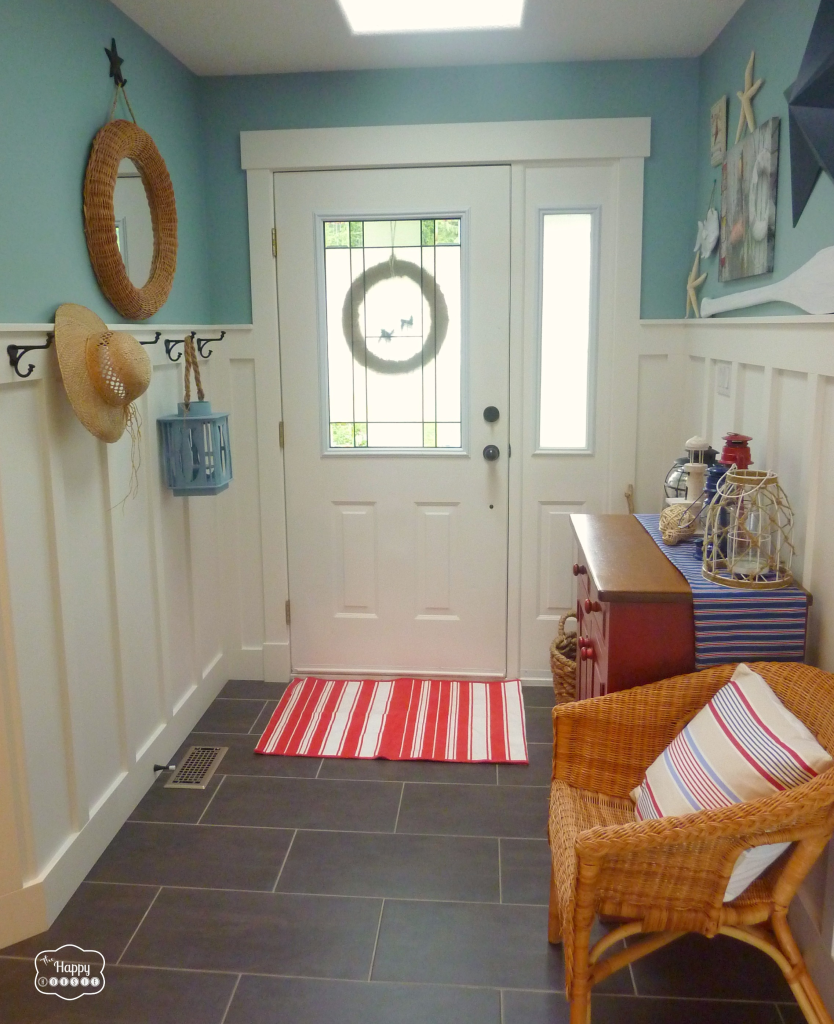 red white blue coastal entry hall door view 1 room 3 ways at thehappyhousie