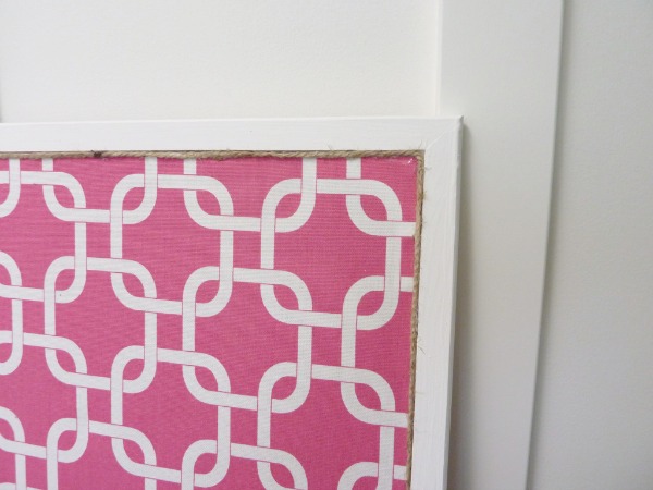 Get Organized with a DIY Fabric Covered Bulletin Board twine on edge