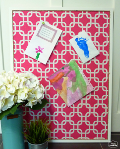 Organize with Fabric Covered bulletin board at thehappyhousie