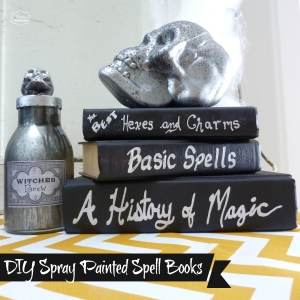 DIY spray painted spell books at thehappyhousie