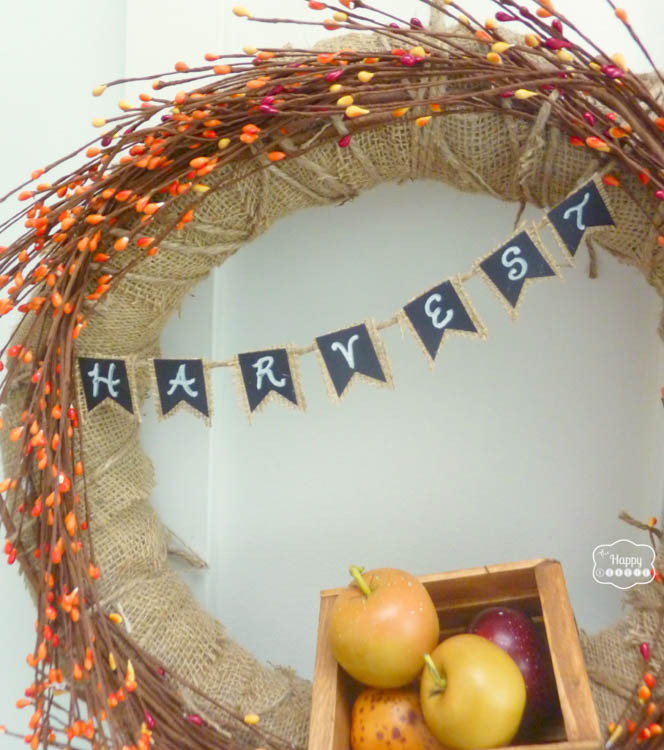 Fall Harvest Wreath with Mini Chalkboard Bunting at thehappyhousie.com-18