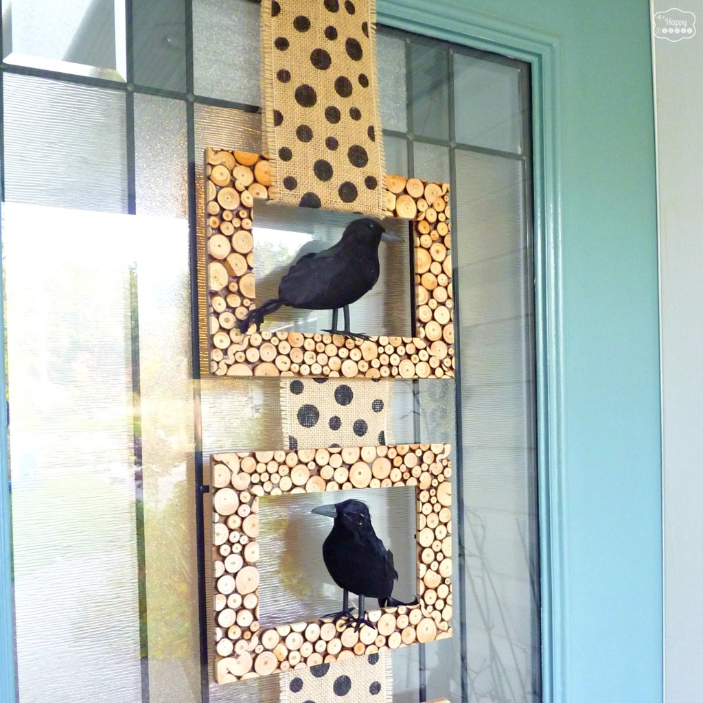 Crow and Wood Round frames Door Hanging for Halloween Front Porch at thehappyhousie