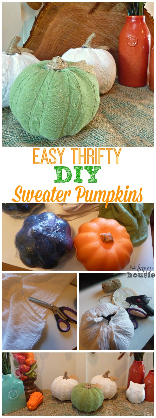 Easy Thrifty DIY Sweater Pumpkins graphic.