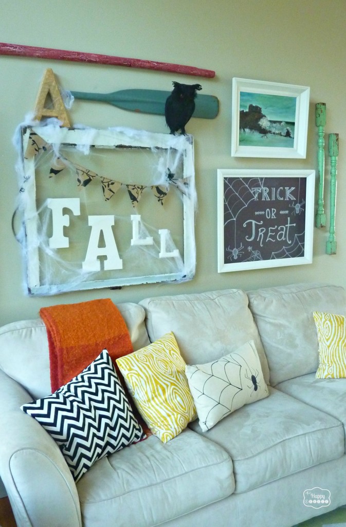 Halloween House Tour Living Room with DIY Chalkboard Art at thehappyhousie