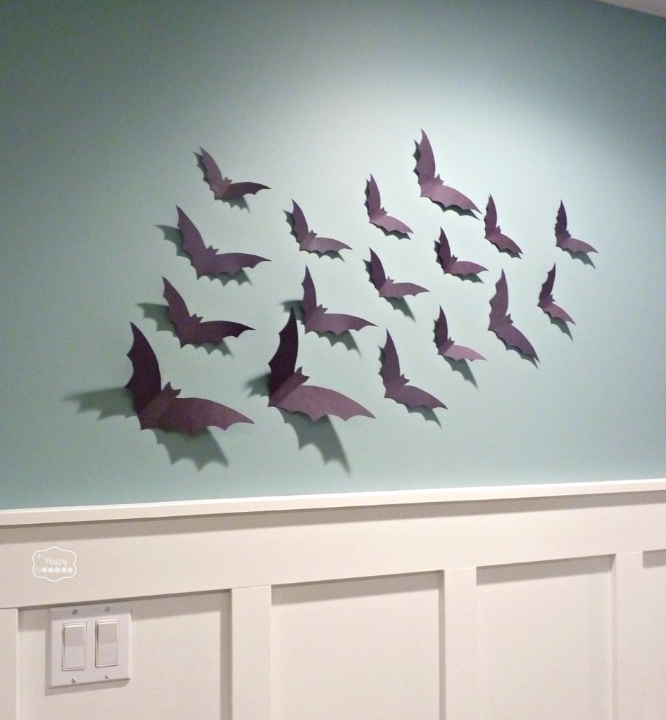 Halloween House Tour bats on wall in long hallway at thehappyhousie