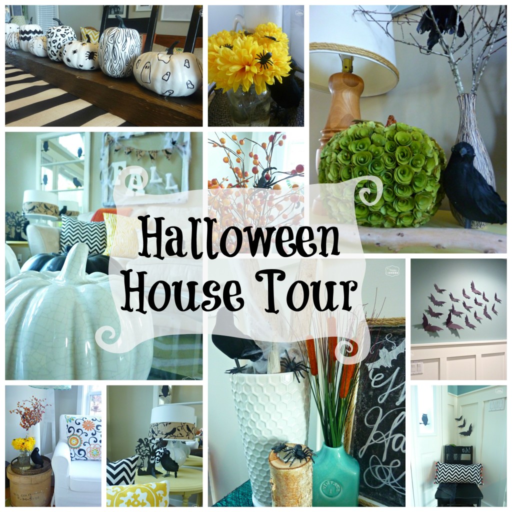 Halloween House Tour collage at thehappyhousie