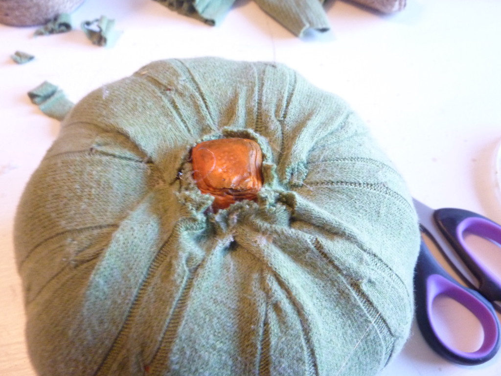 Wrapping the twin around the stem for the pumpkin.