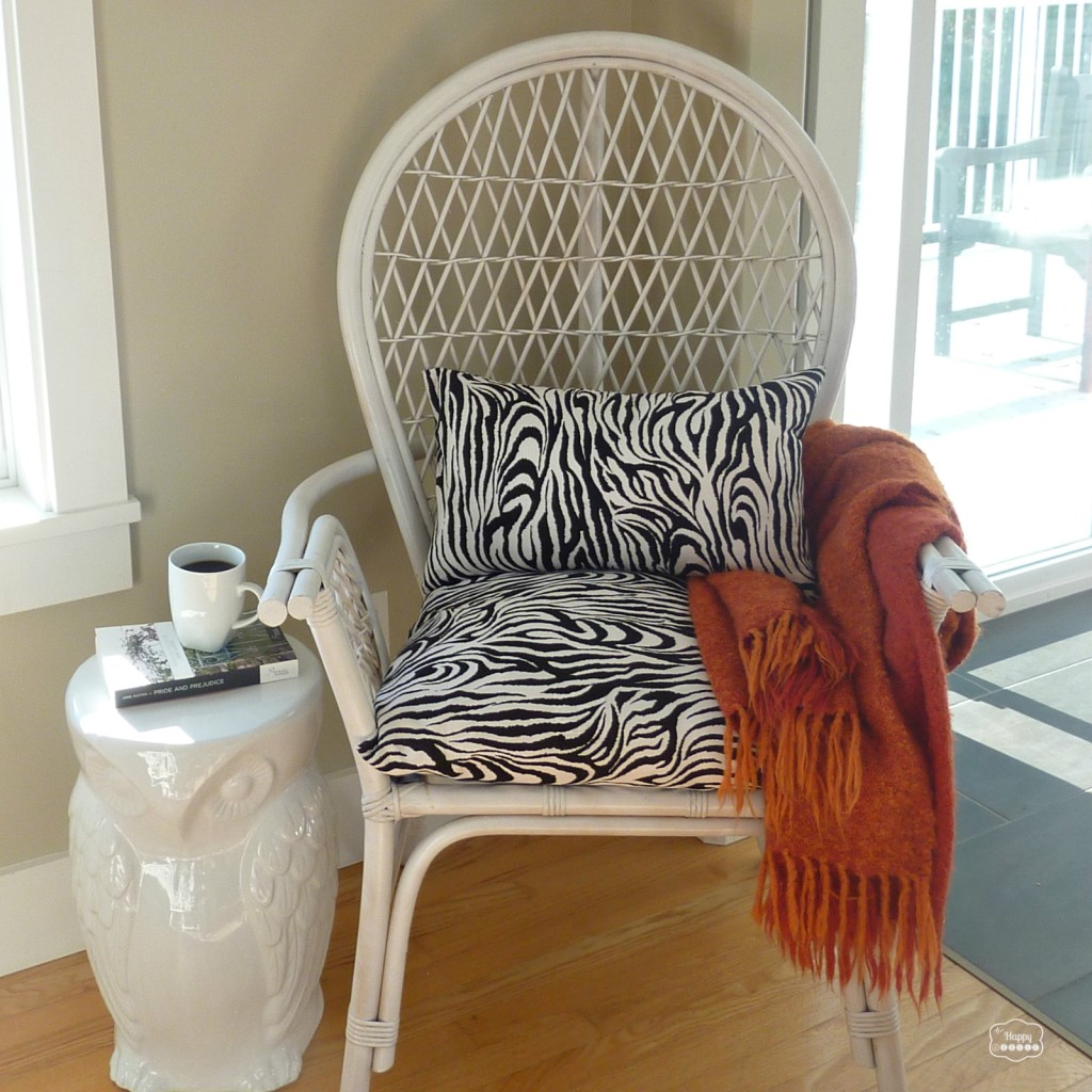Thrifted Rattan Chair makeover thumbnail at thehappyhousie