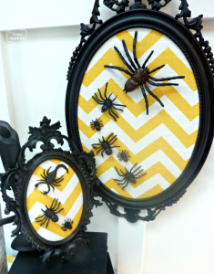 chevron spider art with thrift store spray painted vintage frames at thehappyhousie