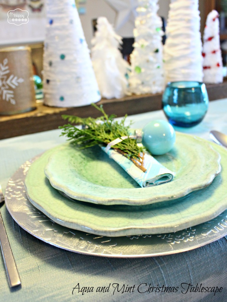 Aqua and Mint Christmas Tablescape design at thehappyhousie