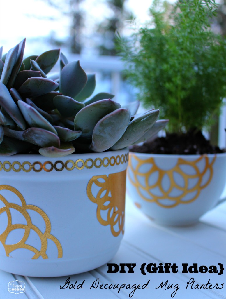 DIY Gift Idea Gold Decoupaged Mug Planters by thehappyhousie #MSholiday