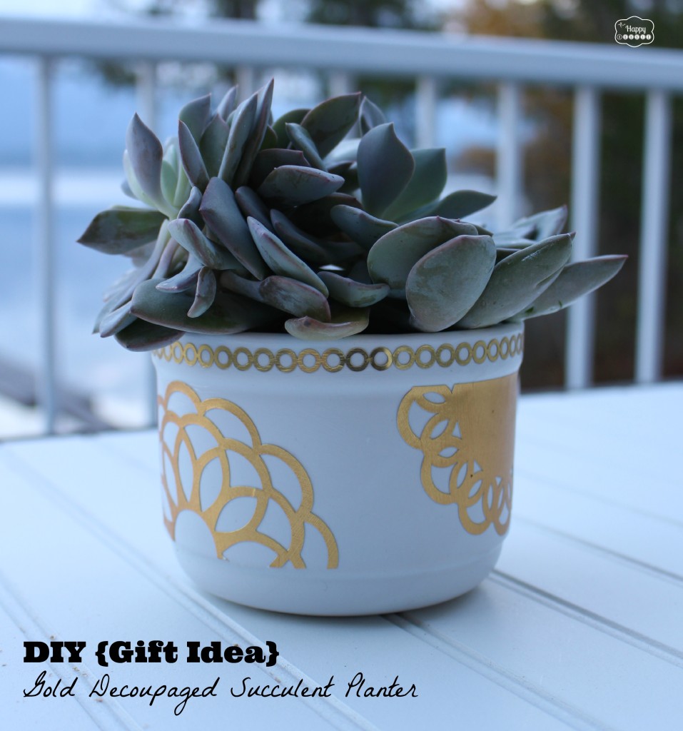 DIY Gift Idea Gold Decoupaged Succulent planter in a Mug at thehappyhousie #MSholiday