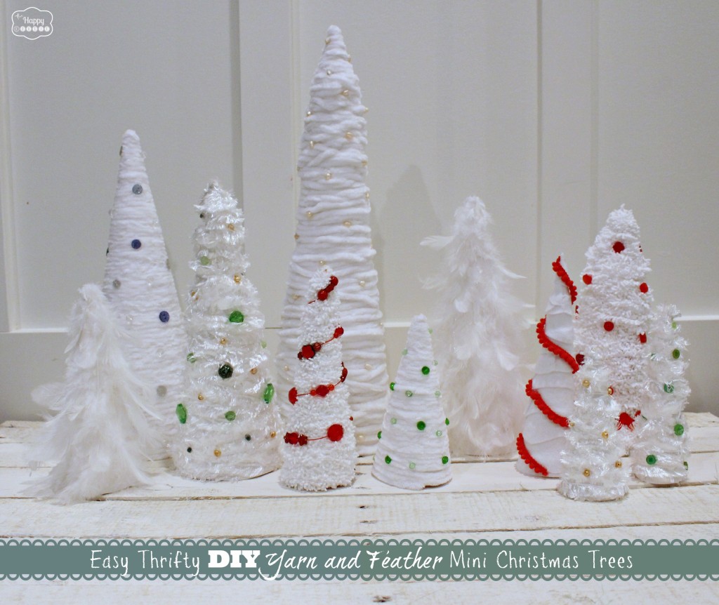 Easy Thrifty DIY Yarn and Feather Mini Christmas Trees