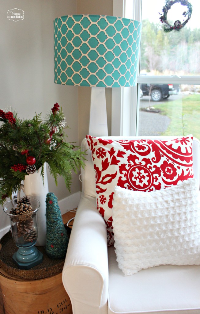 Christmas Party Tour of Homes Christmas Living Room corner chair at thehappyhousie