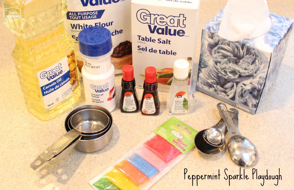 Peppermint Sparkle Playdough ingredients at The Happy Housie