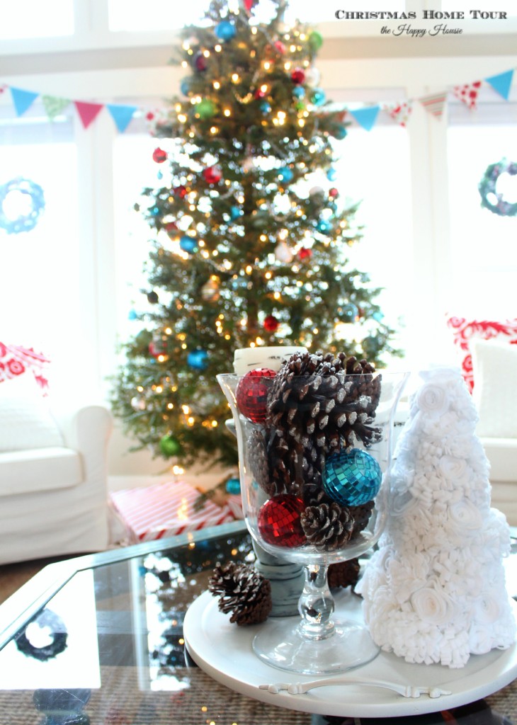 The Happy Housie Christmas Home Tour felt mini tree and big tree in living room