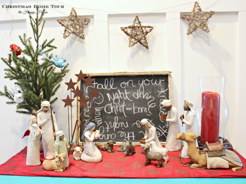 The Happy Housie Christmas Home Tour nativity vignette in entry hall