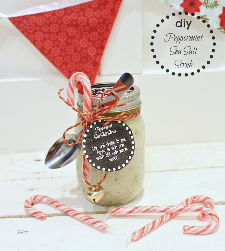 The Happy Housie DIY Peppermint Sea Salt Scrub wrapped with spoon label