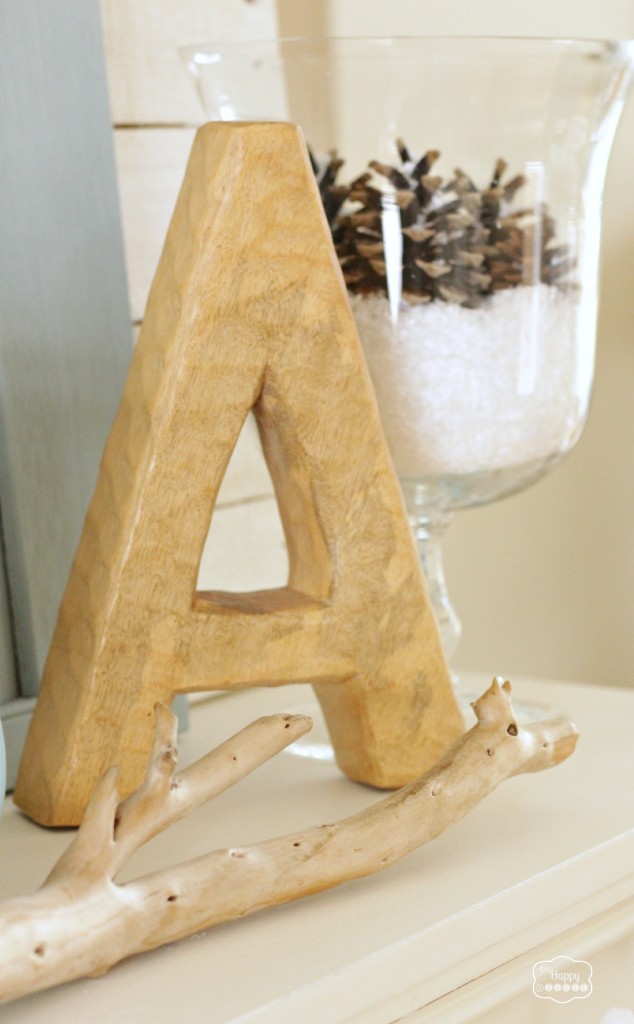 January Blue Winter Mantel wooden monogram at The Happy Housie