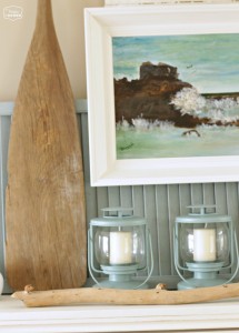 January Blues Winter Mantel with reclaimed oar at The Happy Housie