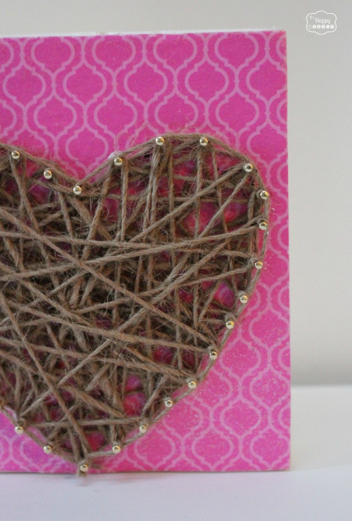 Up close picture of the Rustic Glam Heart String Art. 