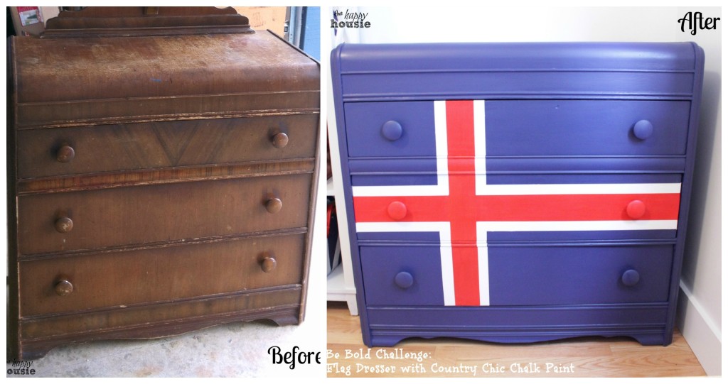 Flag Dresser with Country Chic Chalk Paint for Be Bold Challenge before and after at the happy housie