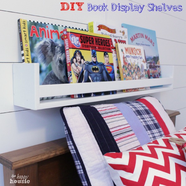 DIY Book Display Shelves on wall at the happy housie