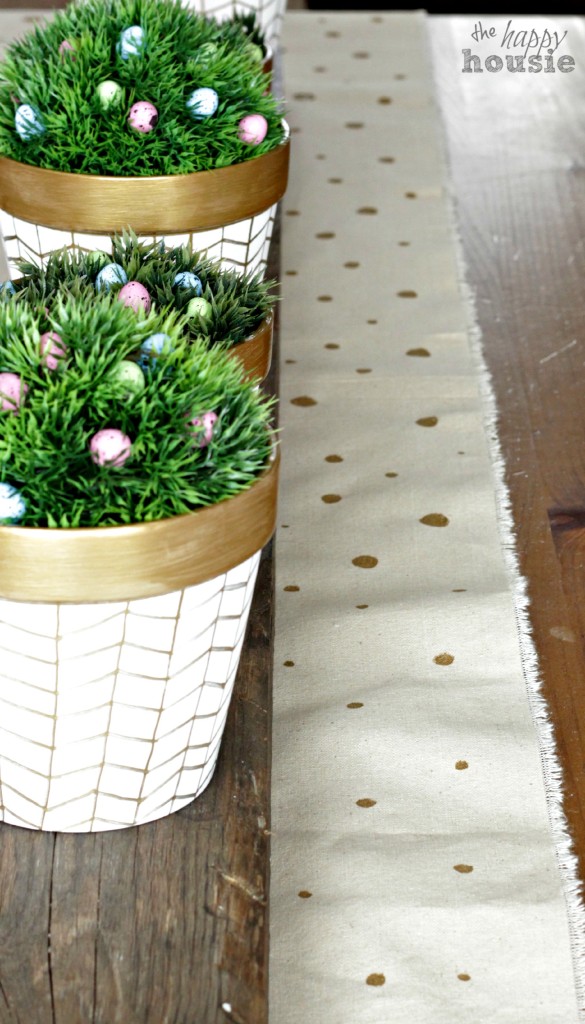 Easy Gold Polka Dot Table Runner on table at The Happy Housie