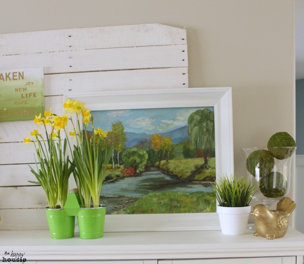 Gold and Green Early Spring Mantel 5 at the happy housie